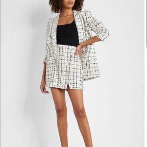 EXPRESS Blazer Tweed Plaid Boyfriend Open Front Excellent White Black Size XS